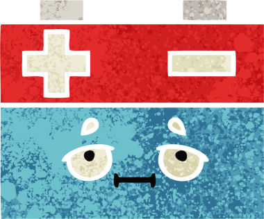 Bir insan tarafından çizilmiş bir araba aküsünün retro çizim tarzı karikatürü