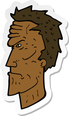 Bir insan tarafından çizilmiş kızgın bir karikatür çıkartması.