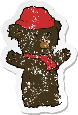 Bir insan tarafından çizilmiş şirin siyah ayının gerilmiş çıkartması.