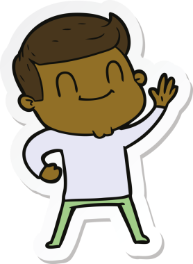 Bir insan tarafından çizilmiş, karikatür dostu bir adamın çıkartması.