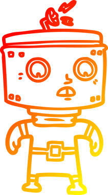 Bir insan tarafından çizilen çizgi film robotunun sıcak çizgi çizimi