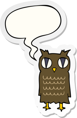 bir insan tarafından çizilmiş konuşma kabarcığı etiketli çizgi film baykuşu