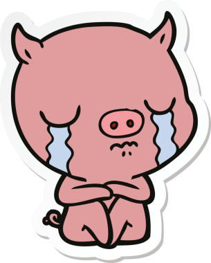 Bir insan tarafından çizilmiş domuz ağlayan bir çizgi film çıkartması.