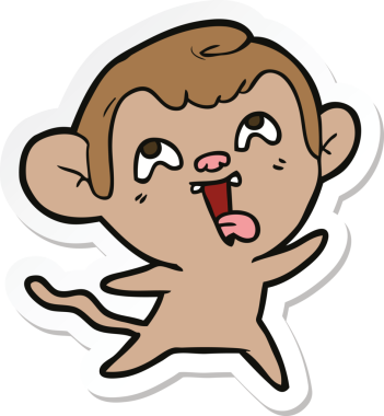 Bir insan tarafından çizilmiş çılgın bir maymun çıkartması.