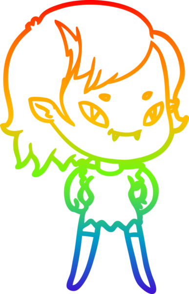 Gökkuşağı gradyan çizgi çizimi bir insan tarafından çizilmiş, arkadaş canlısı vampir bir kız.