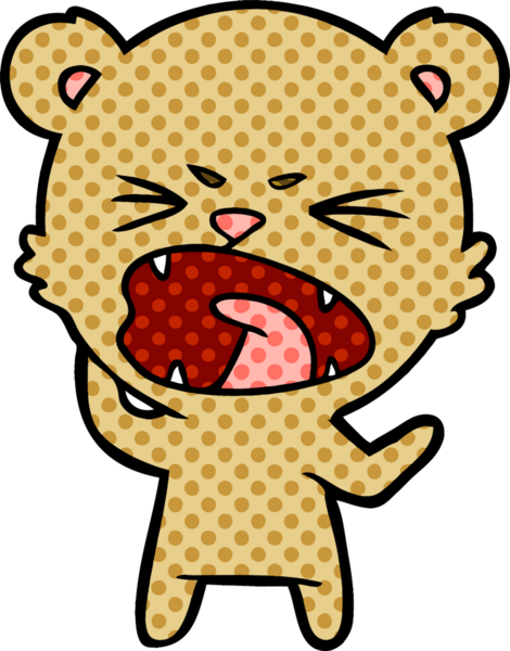 Kızgın çizgi film ayısı bir insan tarafından çizilmiş bağırıyor