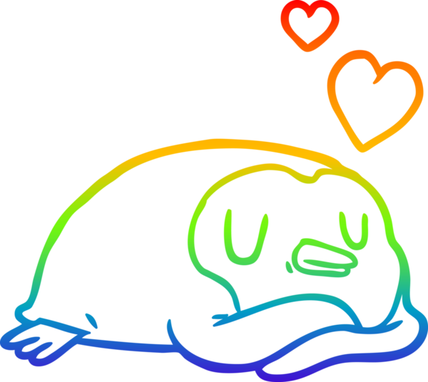 Gökkuşağı gradyan çizgisi Sevgi dolu kalpleri bir insan tarafından çizilmiş bir penguen