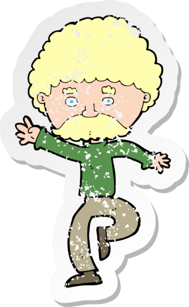 Bir insan tarafından çizilmiş, gerilmiş, bıyıklı bir adamın disko sticker 'ı.