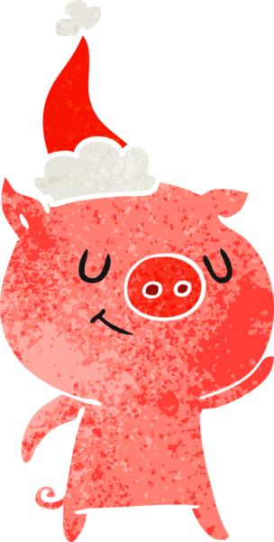 Mutlu el çizimi, Noel Baba şapkası takan bir domuzun insan tarafından çizilmiş eski çizgi filmi.