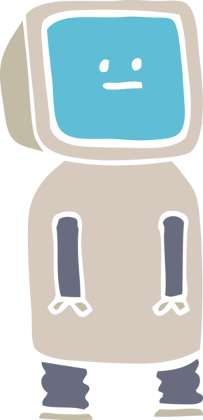 Bir insan tarafından çizilmiş düz renkli çizim komik robot.