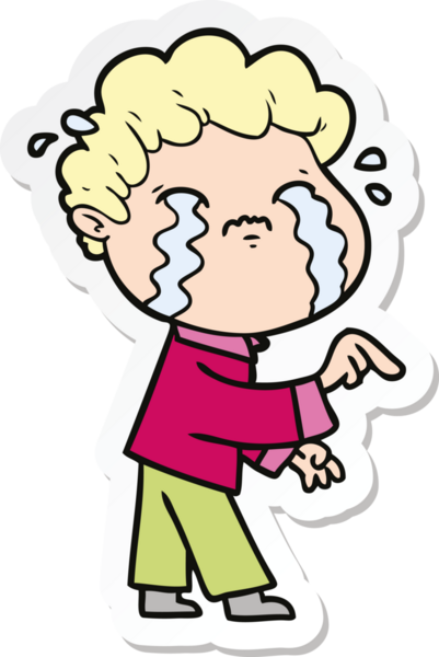 Bir insan tarafından çizilmiş, ağlayan bir çizgi film karakterinin çıkartması.