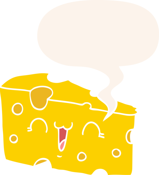 Konuşma baloncuklu çizgi film peyniri bir insan tarafından çizilmiş.