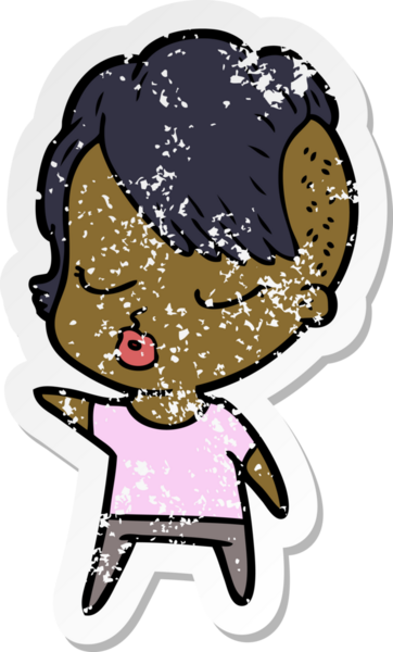 Çizgi film çıkartması. Bir insan tarafından çizilmiş güzel hippi kız.