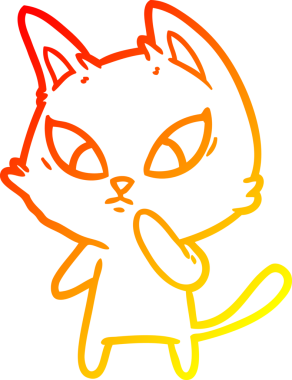 Bir insan tarafından çizilmiş kafası karışmış çizgi film kedisinin sıcak çizgi çizimi