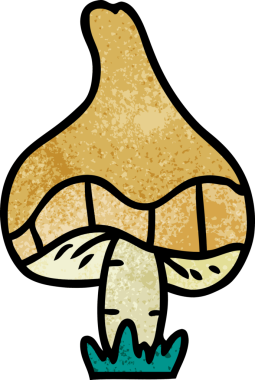 Bir insan tarafından çizilmiş tek bir mantarın el desenli karikatürü.