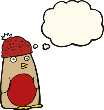 Bir insan tarafından çizilmiş düşünce baloncuğu şapkalı çizgi film Robin.