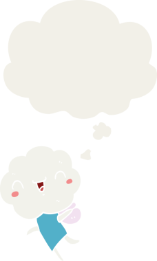 Düşünce baloncuğu olan, insan tarafından çizilmiş sevimli çizgi film başlıklı yaratık.