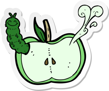 Bir insan tarafından çizilmiş bir elma karikatürü.