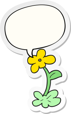 Bir insan tarafından çizilmiş baloncuk çıkartmalı karikatür çiçeği.