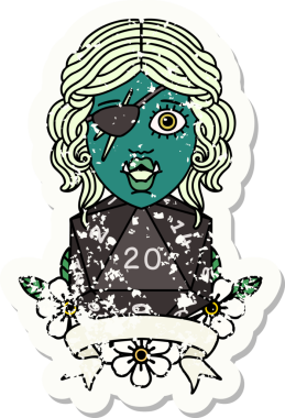 Retro Dövme Biçimi Bir insan tarafından çizilmiş 20 zarlı yarı ork düzenbaz karakter