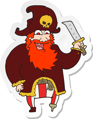 Bir insan tarafından çizilmiş karikatür korsan kaptanı çıkartması.