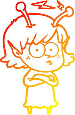 Bir insan tarafından çizilmiş bir uzaylı kız çizgi çizimi.