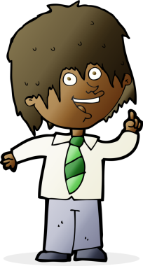 Bir insan tarafından çizilmiş bir fikri olan karikatür okulu çocuğu.