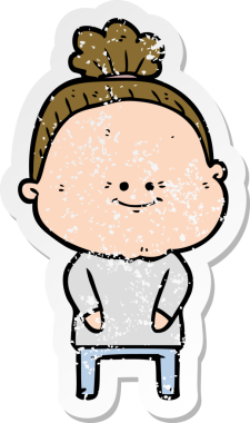 Bir insan tarafından çizilmiş mutlu, yaşlı bir kadının sıkıntılı çıkartması.