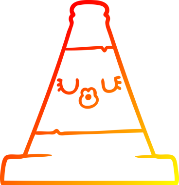 Bir insan tarafından çizilmiş çizgi film trafik konisinin sıcak gradyan çizimi