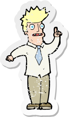 İnsan tarafından çizilmiş bir fikri olan karikatürcü bir adamın gerilimli çıkartması.