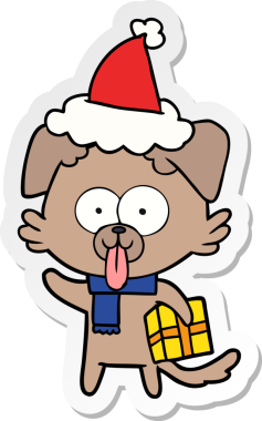 Bir insan tarafından çizilmiş Noel Baba şapkası takan bir köpeğin el yazısı.