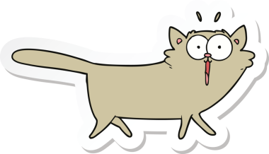 Bir insan tarafından çizilmiş çizgi film kedisinin çıkartması.