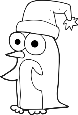 Bir insan tarafından çizilmiş siyah beyaz karikatür penguenleri.