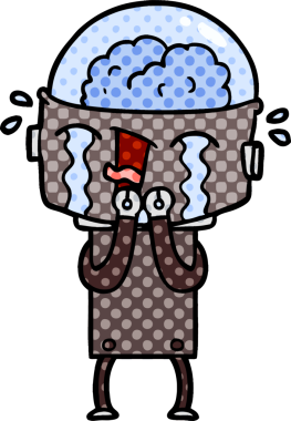 Bir insan tarafından çizilmiş ağlayan robot çizgi film.