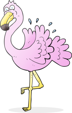 Bir insan tarafından çizilmiş flamingo karikatürü.