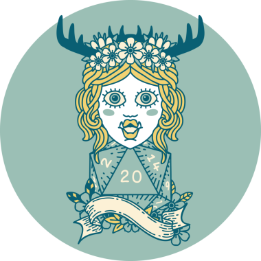 Retro Dövme Biçimli Ork karakteri bir insan tarafından çizilmiş 20 zar ile