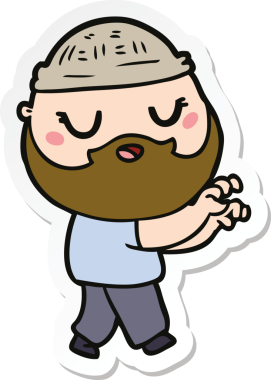 Bir insan tarafından çizilmiş sakallı bir karikatür adamın çıkartması.