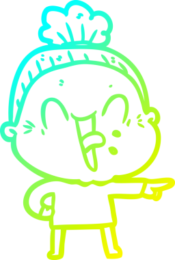 Bir insan tarafından çizilmiş, mutlu, yaşlı bir kadının çizimi.