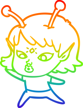 Gökkuşağı gradyan çizgisi bir insan tarafından çizilmiş güzel bir uzaylı kızın çizimi.