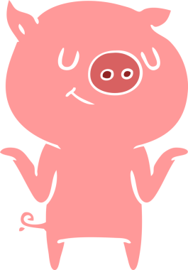 Bir insan tarafından çizilmiş mutlu düz renkli çizgi film domuzu