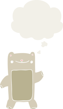 Düşünce baloncuğu olan bir oyuncak ayı insan tarafından çizilmiş.