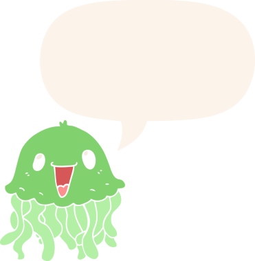 bir insan tarafından çizilmiş, konuşma baloncuklu çizgi film denizanası.