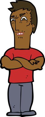 Bir insan tarafından çizilmiş kolları katlanmış, rahatsız bir adam.