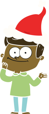 Bir insan tarafından çizilmiş Noel Baba şapkası takan mutlu bir adamın düz renkli çizimi.