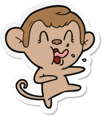 Bir insan tarafından çizilmiş çılgın çizgi film maymununun çıkartması.