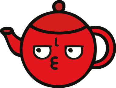 Bir insan tarafından çizilmiş şirin bir çaydanlık karikatürü.