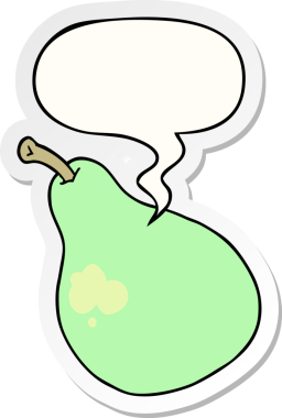 Bir insan tarafından çizilmiş konuşma balonu çıkartmalı armut çizgi filmi.