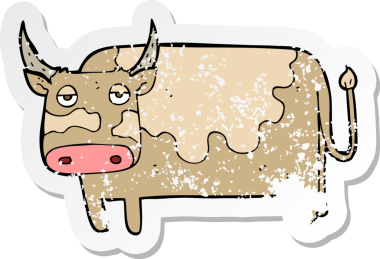 Bir insan tarafından çizilmiş karikatür ineğinin gerilimli çıkartması.