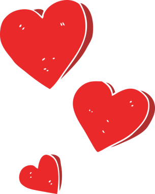 Bir insan tarafından çizilmiş kalplerin düz renk çizimi