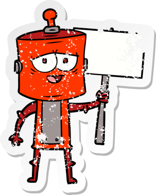 Bir insan tarafından çizilmiş karikatür robotunun sıkıntılı çıkartması.